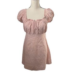Lulu’s Wisteria blush pink off the shoulder size medium mini dress.